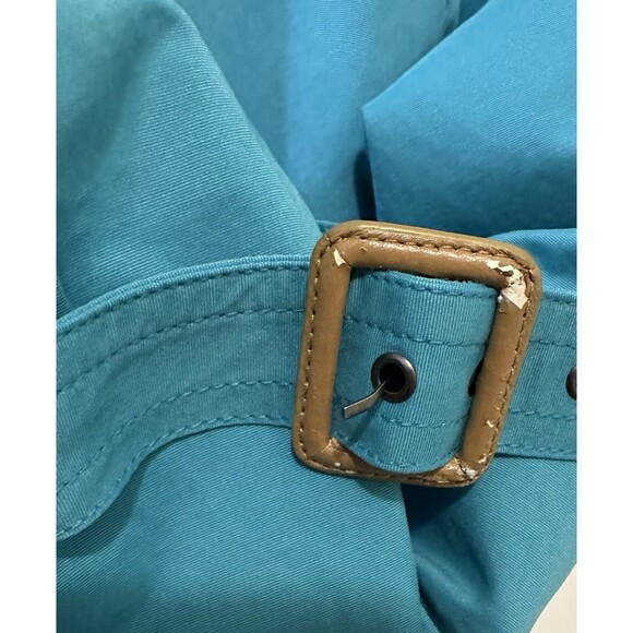 Tulle Turquoise Trench Coat Floral Bird Lining Belted Double Breasted Women’s M - Picture 4 of 9